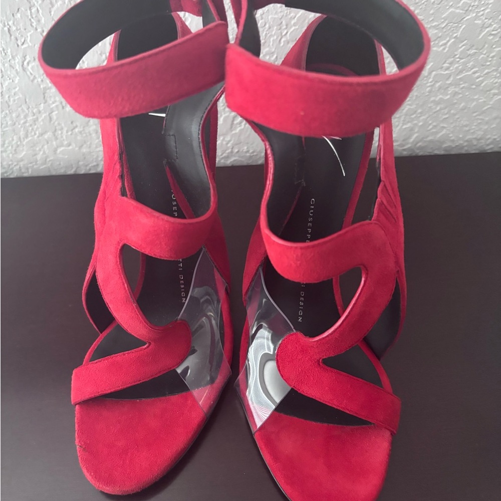 Authentic Giuseppe Zanotti Red Suede Heels (never worn)